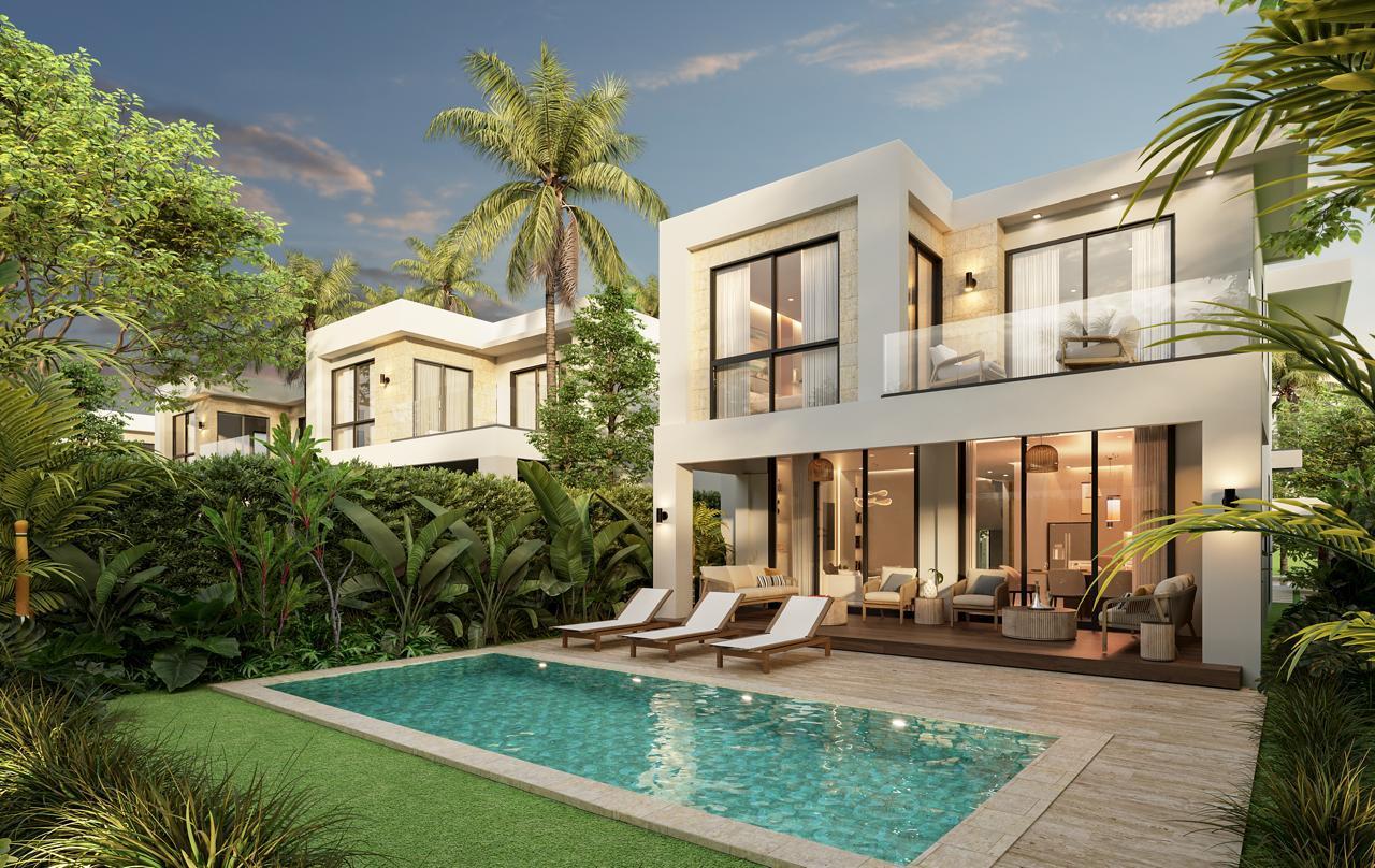 Villa — exterior y piscina, ángulo alterno (render)